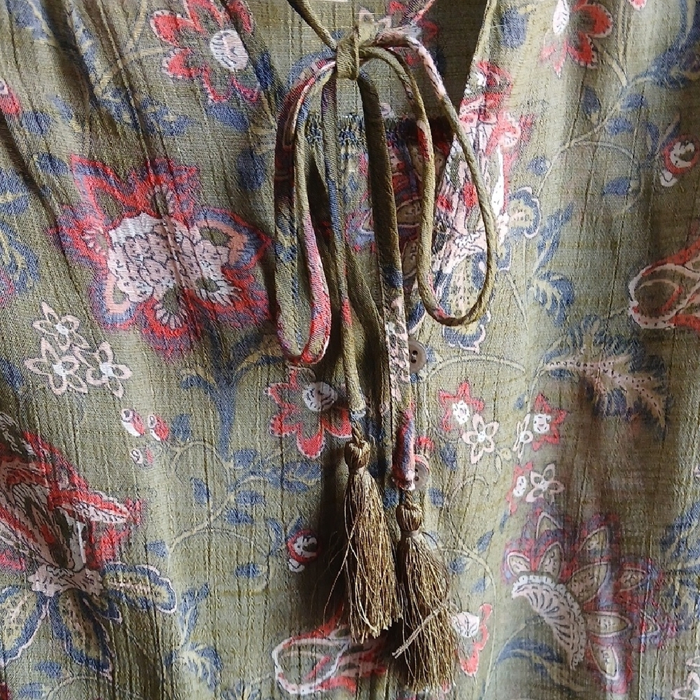 St. John's Bay Olive Green Floral Tassel Camisole - Picture 10 of 12